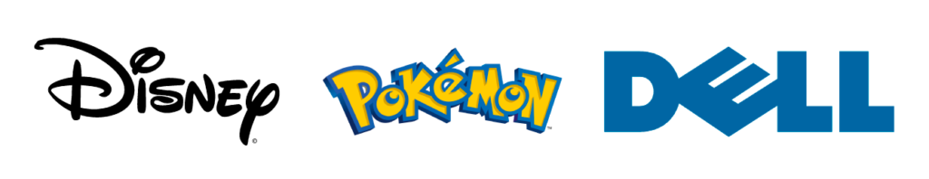 Tipologie di logo - Esempi di loghi Wordmark: logo Disney, logo PlayStation, logo Dell